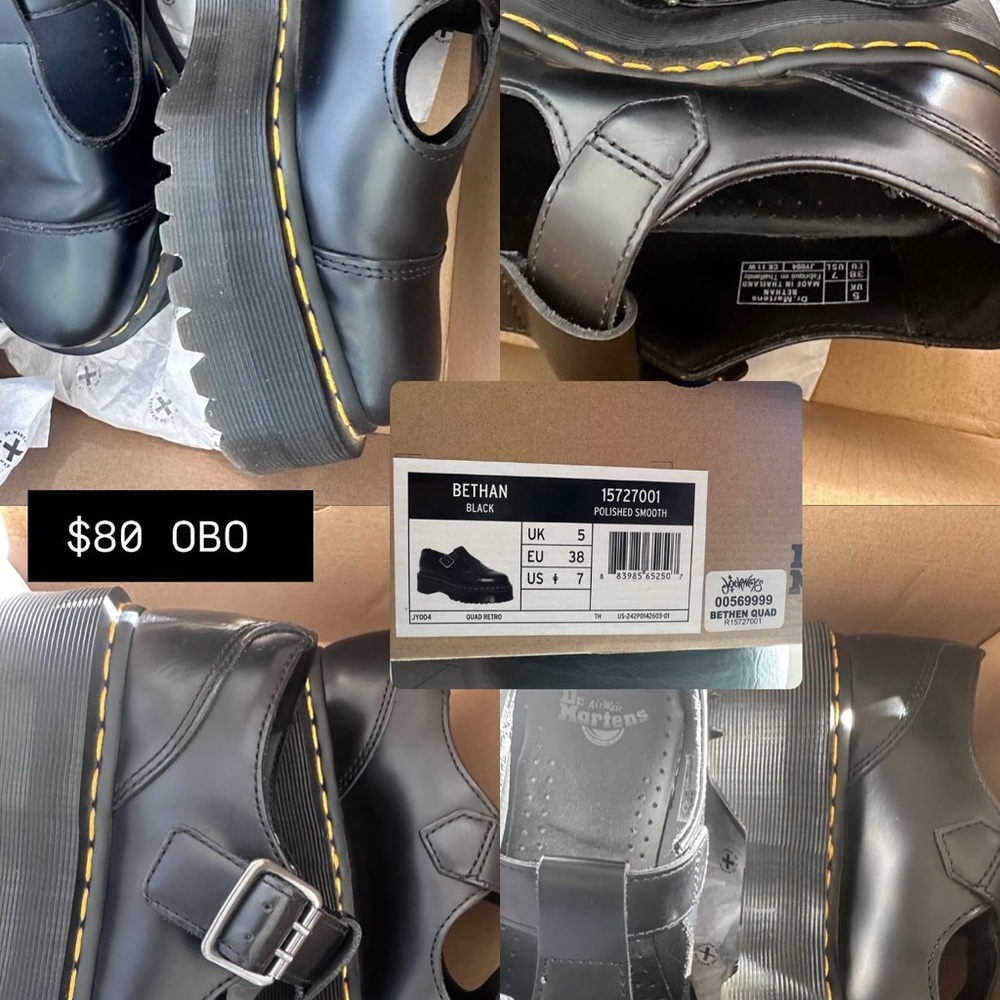 Dr. Martens Black Platform Bethan Mary Jane’s with Yellow Stitching.